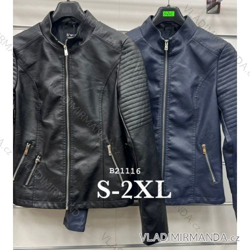 Bunda koženková dlouhý rukáv dámská (S-2XL) FRANCOUZSKÁ MÓDA FMWB23B21B986