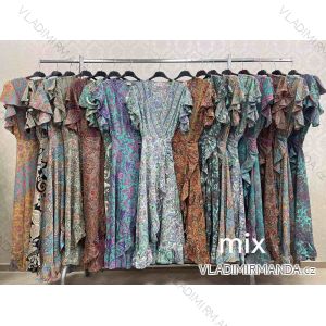 Langes Chiffon-Kurzarmkleid für Damen (S/M ONE SIZE) ITALIAN FASHION IMWGM23456