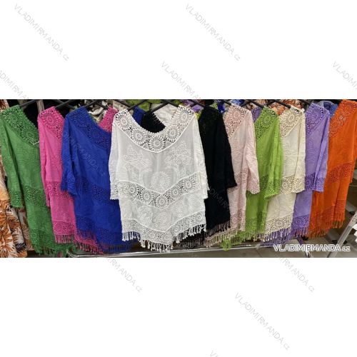 Spitzen-Strand-Tunika über Bademode Kurzarm Damen (S/M Einheitsgröße) ITALIAN FASHION IMWB23783