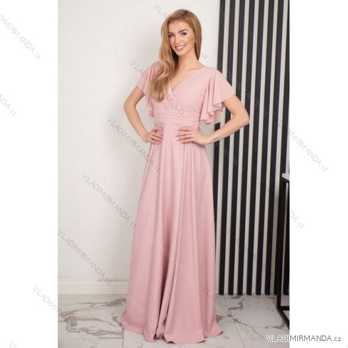 Langes Party-Kurzarmkleid für Damen (36-54) POLISH FASHION PMLMR23LAURA-1 rosa 36