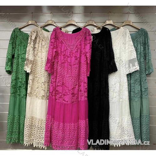 Šaty letní volnočasové s krajkou krátký rukáv dámské nadrozměr (XL/2XL ONE SIZE) ITALSKÁ MÓDA IMWGS23974