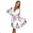 415-2 YSABEL Plissiertes Kleid mit Ausschnitt, langen Ärmeln und Gürtel - weiß mit Rosen