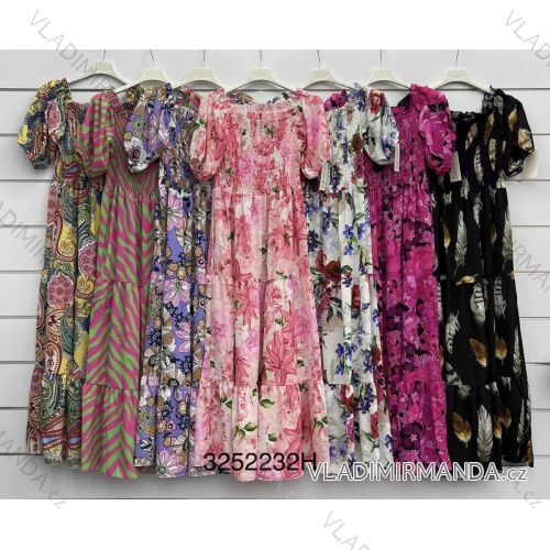 Langes Chiffon-Kurzarmkleid für Damen (S/M ONE SIZE) ITALIAN FASHION IMWGM23456