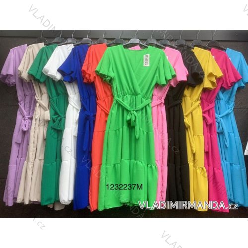 Langes Chiffon-Kurzarmkleid für Damen (S/M ONE SIZE) ITALIAN FASHION IMWGM23456