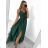 Langes Sommerkleid aus Satin mit Trägern Damen mit Gürtel (UNI S / M) ITALIAN FASHION IMM22INFINITE -   grüne Erbse -   S / M