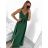 Langes Sommerkleid aus Satin mit Trägern Damen mit Gürtel (UNI S / M) ITALIAN FASHION IMM22INFINITE -   grüne Erbse -   S / M