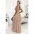362-6 JUSTINE Langes Kleid mit Ausschnitt und Krawatte - beige