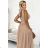 362-6 JUSTINE Langes Kleid mit Ausschnitt und Krawatte - beige