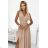 362-6 JUSTINE Langes Kleid mit Ausschnitt und Krawatte - beige