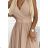 362-6 JUSTINE Langes Kleid mit Ausschnitt und Krawatte - beige
