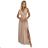 362-6 JUSTINE Langes Kleid mit Ausschnitt und Krawatte - beige