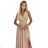 362-6 JUSTINE Langes Kleid mit Ausschnitt und Krawatte - beige