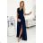 362-7 JUSTINE Langes Kleid mit Ausschnitt und Krawatte - marineblau
