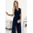 362-7 JUSTINE Langes Kleid mit Ausschnitt und Krawatte - marineblau
