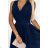 362-7 JUSTINE Langes Kleid mit Ausschnitt und Krawatte - marineblau