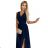 362-7 JUSTINE Langes Kleid mit Ausschnitt und Krawatte - marineblau
