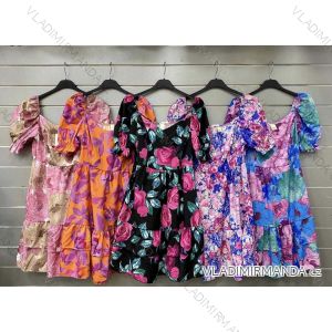 Langes Chiffon-Kurzarmkleid für Damen (S/M ONE SIZE) ITALIAN FASHION IMWGM23456