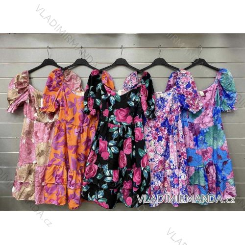 Langes Chiffon-Kurzarmkleid für Damen (S/M ONE SIZE) ITALIAN FASHION IMWGM23456