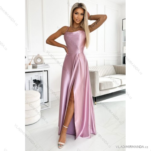 419-3 PERLA Satin-Langkleid mit Ausschnitt auf dem Rücken - Dirty Pink