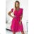 417-1 Faltenkleid mit Ausschnitt und Rüschen an den Schultern - fuchsia