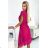 417-1 Faltenkleid mit Ausschnitt und Rüschen an den Schultern - fuchsia