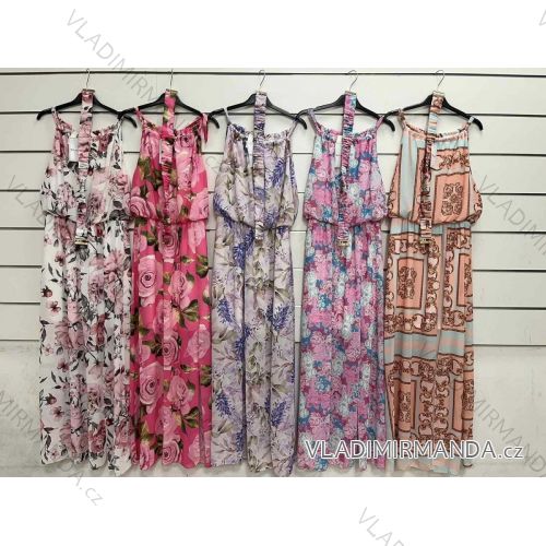 Langes Chiffon-Kurzarmkleid für Damen (S/M ONE SIZE) ITALIAN FASHION IMWGS231048