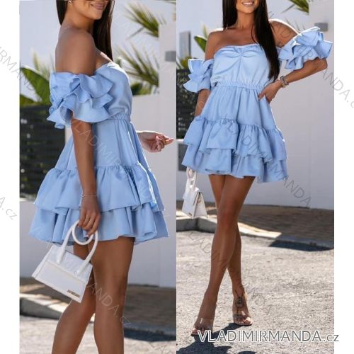 Langes Chiffon-Kurzarmkleid für Damen (S/M ONE SIZE) ITALIAN FASHION IMWGS231048