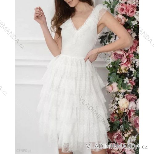 Langes Chiffon-Kurzarmkleid für Damen (S/M ONE SIZE) ITALIAN FASHION IMWGS231048