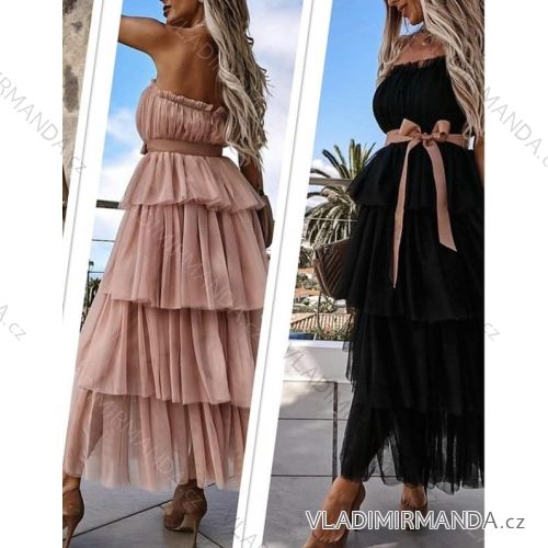 Langes Chiffon-Kurzarmkleid für Damen (S/M ONE SIZE) ITALIAN FASHION IMWGS231048