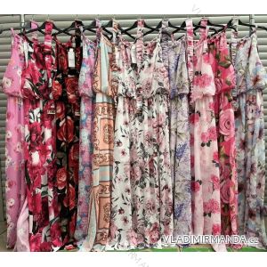 Langes Chiffon-Kurzarmkleid für Damen (S/M ONE SIZE) ITALIAN FASHION IMWGS231048