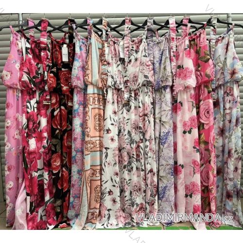 Langes Chiffon-Kurzarmkleid für Damen (S/M ONE SIZE) ITALIAN FASHION IMWGS231048