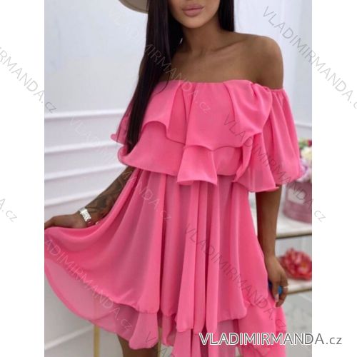 Langes Chiffon-Kurzarmkleid für Damen (S/M ONE SIZE) ITALIAN FASHION IMWGS231048