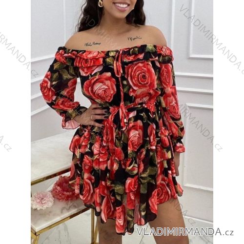 Langes Chiffon-Kurzarmkleid für Damen (S/M ONE SIZE) ITALIAN FASHION IMWGS231048