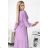 414-6 KLARA Faltenkleid mit Gürtel und Ausschnitt - Fliederfarbe