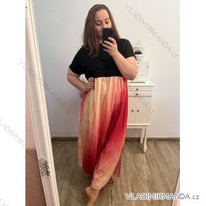 Langes Maxi-Kleid mit kurzen Ärmeln für Damen in Übergröße (2XL/3XL/4XL Einheitsgröße) ITALIAN FASHION IMD23020E/DU