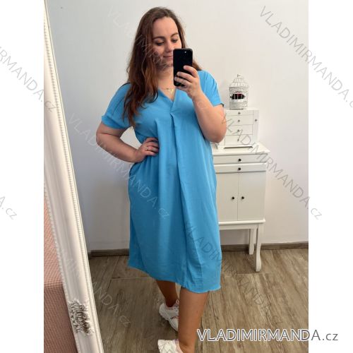 Kurzärmliges Oversize-Kleid für Damen in Übergröße (3XL/4XL ONE SIZE) ITALIAN FASHION IMC23132 3xl / 4xl mittelblau