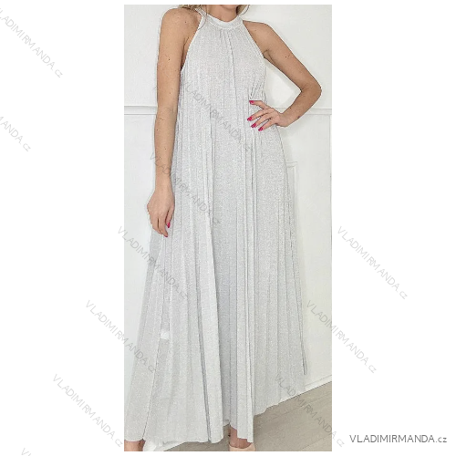 Langes, elegantes, ärmelloses Kleid mit Falten für Damen (Einheitsgröße S/M) ITALIAN FASHION IMPBB24S3487