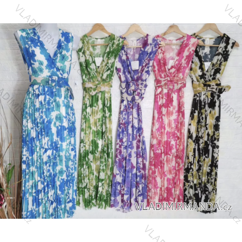 Langes, elegantes, plissiertes ärmelloses Damenkleid (S/M EINHEITSGRÖSSE) ITALIAN FASHION IMPGM2323262