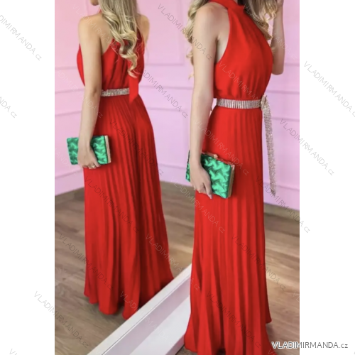 Langes, elegantes, ärmelloses Kleid mit Falten für Damen (Einheitsgröße S/M) ITALIAN FASHION IMPGM2323232