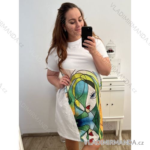 Šaty dlouhé krátký rukáv dámské nadrozměr (L/XL ONE SIZE) ITALSKá MóDA IM423064 2XL/3XL grün
