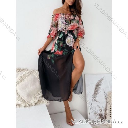 Langes Sommerkleid Carmen aus Chiffon für Damen (S/M/L ONE SIZE) ITALIAN FASHION IMD23243